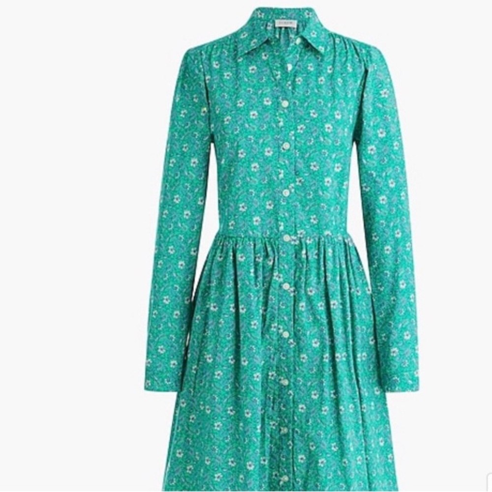 J.Crew Emerald Printed Cotton Mini Shirt Dress (10) - Picture 4 of 5
